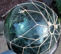 Vintage Antique Authentic Japanese Sendai Glass Fishing Float Buoy Roped Large | #1819641120