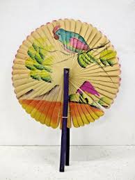 1930's VINTAGE HAND PAINTED JAPANESE WOODEN BAMBOO HAND FAN ...