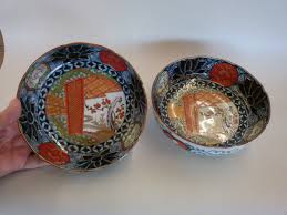 132 Pair of Antique Japanese Porcelain Stoneware Bowls Navy Blue Pottery | eBay