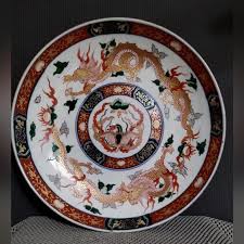 Art | Antique Large Japanese Hand Painted Dragon Phoenix Porcelain Plate 1225 | Poshmark