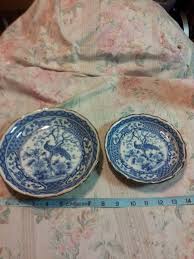 Beautiful Vintage Blue/White Gold Trim Artistic Shallow Bowls/Plates - Nice! | eBay