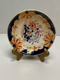 Japanese 3 Inch Plate Hand Paintedblue With Orange ...