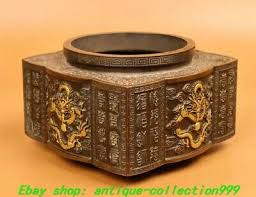 5.1" Qianlong Purple Bronze Gold Dragon Beast Animal Inscription Incense Burner | eBay