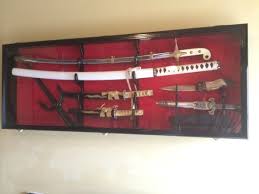Sword Display Case 4 Slot Black Blue NCO USMC Saber Samurai Katana Wood Cabinet | eBay