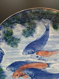 Vintage Sun Ceramics Koi Fish Lotus Charger Plate Japan 12 1 ...