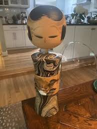 Vintage large Japanese KOKESHI DOLL w/ landscape painting asia art | eBay
