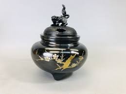 Y6771 KOURO metal engraving signed box Japan antique ...