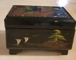 Vintage A&C Hand Painted Black Lacquer Musical Jewelry Box Mother of Pearl Inlay | eBay