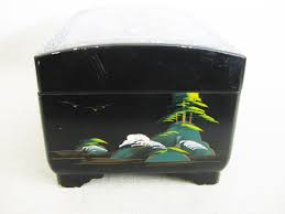 Vintage Jewelry Box Asian Japan Black Lacquer Storage and Organization Chinoiserie Décor Gift for Her