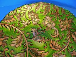 VINTAGE PORCELAIN GREEN GOLD CHARGER PLATE FLORAL DESIGN 15.5 DIAMETER | eBay