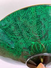Vintage Gold Painted Green Glass Pedestal Bowl - Etsy Canada