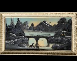 Vintage 1940s Glass Painting: Deer Landscape, Gold Wood Frame - Etsy