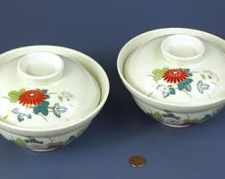 Vintage Satsuma Japan Lidded Rice / Noodle Porcelain Bowls With Enameled Floral Design - Set of 2 Mid Century Japanese Pottery - Etsy
