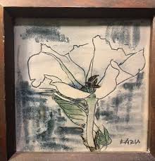 Rare Japanese Pottery Flower Tile Signed Kazu Framed 5” x 5 ...