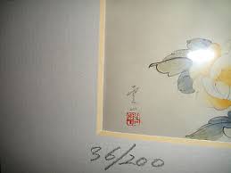 Chinese Japanese Lithograph Birds Flowers Signed Stamped ...