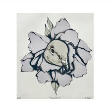 Hand Pulled Stone Lithography Print/ Peony Bird Head ...