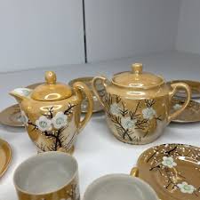 Vintage Japan Lusterware Tea Set Cherry Blossom Sakura Peach Orange - No Chips | eBay