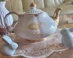 White and Gold Tall Teapot - Etsy