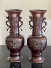 Vintage Pair of Japanese Bronze Birds and Floral Motifs ...
