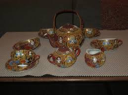 Vintage Satsuma Eggshell Porcelain Tea Set, Tea Pot With Infuser, Cream & Sugar, 5 Cups Geisha Face With Saucers - Etsy India