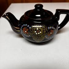 Vintage Japan Teapot Brown Glazed China Ceramic Hand Painted Flowers Gold Trim | eBay