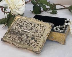 1940's Vintage Silverplate Jewelry Box Wood Lined Trinket ...