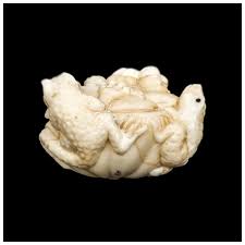 Meiji period Japanese bone signed okimono / netsuke, two ...