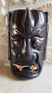 Vintage Japanese Devil Mask in Carved Wood - Etsy