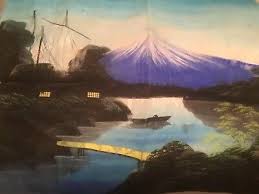 Vintage ~ Asian ~ Silk Screen Panel ~ Signed ~ Mountains ~ Lake ~ Sailboat | eBay