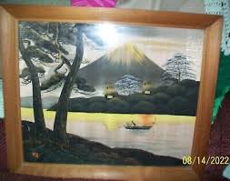 Rare Vintage Framed Japanese Print Fuji Lake boat 19x 16 in. wood frame | eBay