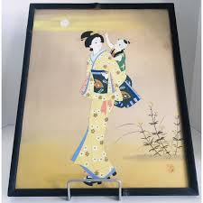 Vintage Hand Painted on Silk Geisha and Child 17.5" X 14.5" - Etsy