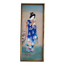 1920s Japanese Geisha Painting on Silk, Signed and Framed | Chairish