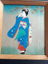 VTG RARE 20-30s Ishikawa Kiyohiko signed stamped painting silk Japanese Geisha | eBay