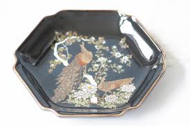 Vintage OMC Japan Candy Dish or Trinket Bowl Black With Peacock - Etsy