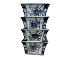 Vintage Set Asian Blue and White Porcelain Serving Bowl & Soup Bowls Footed - Etsy