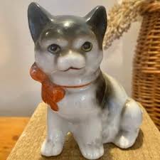 Vintage Ceramic Cat Figurine, Cat With Red Bow Tie, Vintage ...