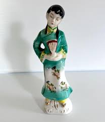 Vintage Chinese Girl Figurine Holding a Fan in Traditional ...