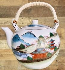 MCM Fujita Kutani Teapot Porcelain Japan w Woven Bamboo Handle Hand Painted | eBay