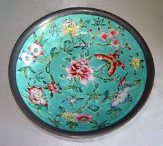 Lot (2) JAPANESE PORCELAIN WARE Pewter Encased Enameled ...