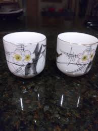 Vintage Mcm Set Of 2 Japanese Sake Gold Birds Cherry Blossom Japan Sake/Tea Cups