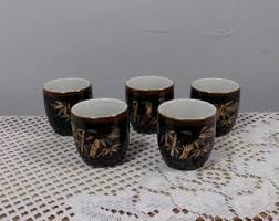 Vintage Black With Gold Rim Japanese Sake Cups, 5 Gold Palm Tree Japanese Tea Cups, Morethebuckles - Etsy