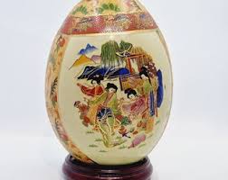 Hand Painted Satsuma Porcelain Egg on Wooden Stand - Etsy