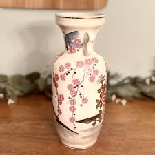 Vintage Oriental Porcelain Vase Lotus Flower Cherry Blossom ...