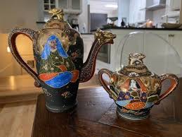 Vintage Japanese SATSUMA art pottery “Coffee Tea POT & Sugar ...