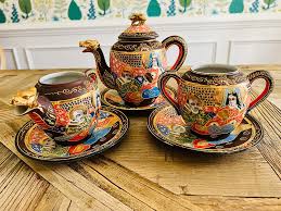 1970s Japanese Hand-Painted Porcelain Tea Set With Plates ...