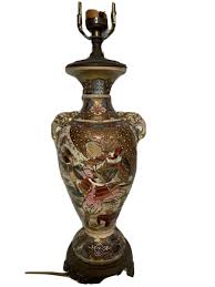 Vintage Japanese Satsuma Style Moriage Vase Table Lamp Gods ...