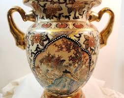 Vintage Hand Painted Satsuma Enamel Textured Asian Vase/ Urn ...