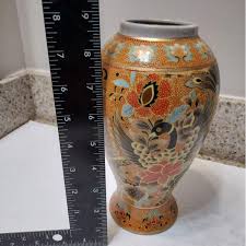 Vintage Chinese Pottery Vase, 9" Chinoiserie Satsuma Moriage ...