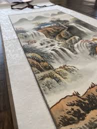 JAPANESE WATERCOLOR SCROLL ART Painting Landscape #1084 VINTAGE FABRIC / WOOD | eBay