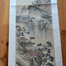 Vintage Asian Silk Scroll Painting: Signed Mountain Landscape, Chinoiserie Wall Decor (65 X 17) - Etsy